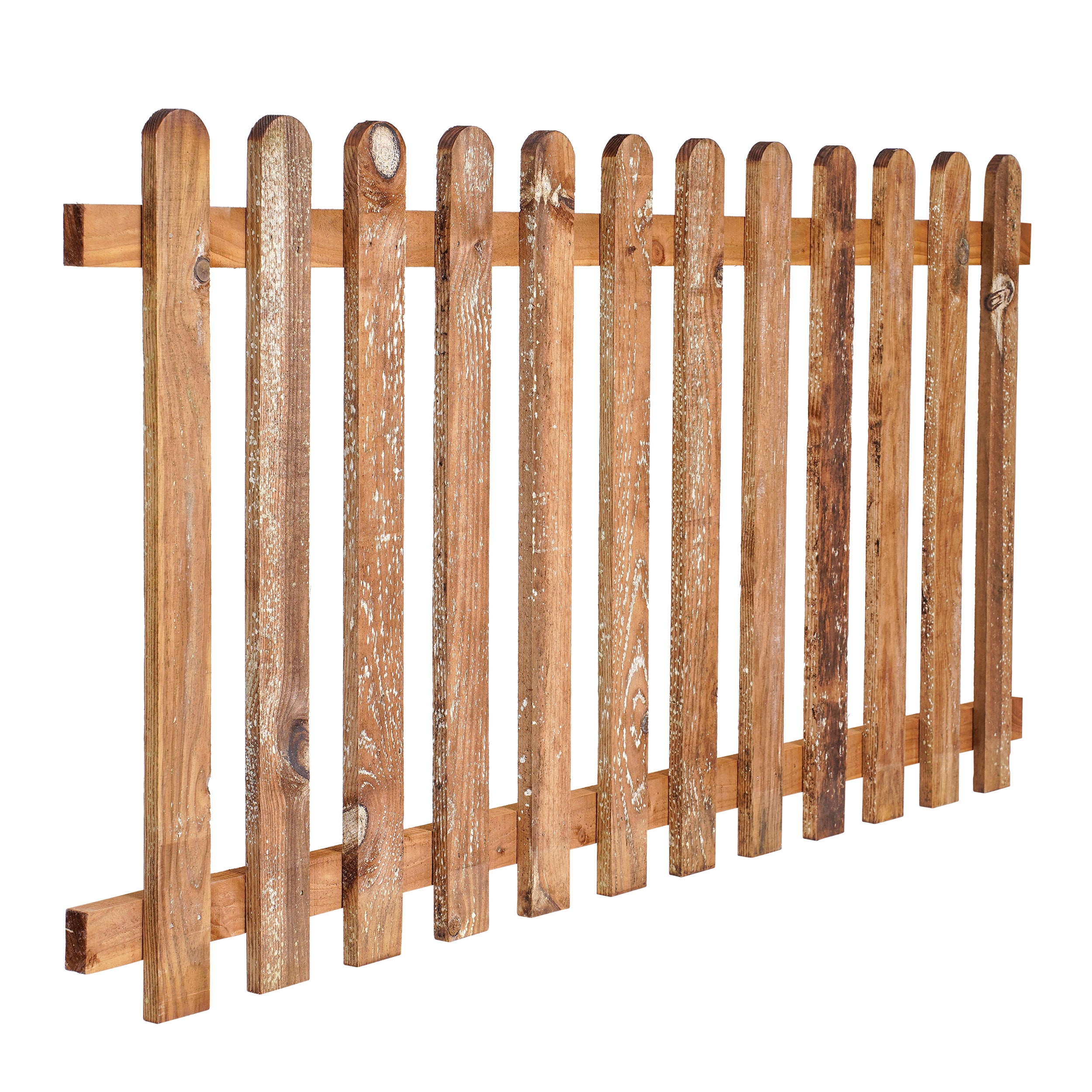 35 degree angle of 6ft x 3ft Picket Fence Panel Round Top - Pressure Treated Brown
