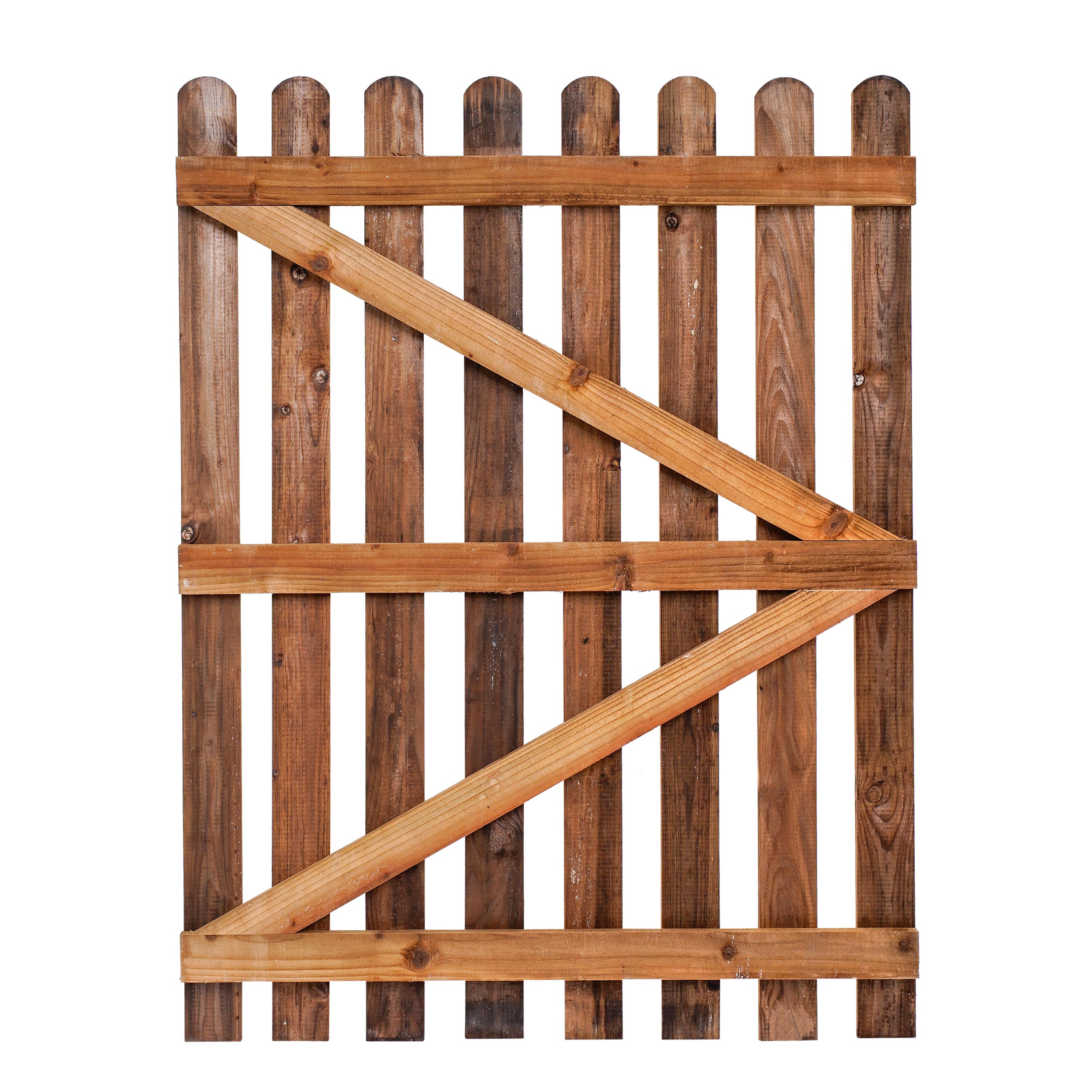 Back image of Rounded Picket Front Gate - Pressure Treated Brown