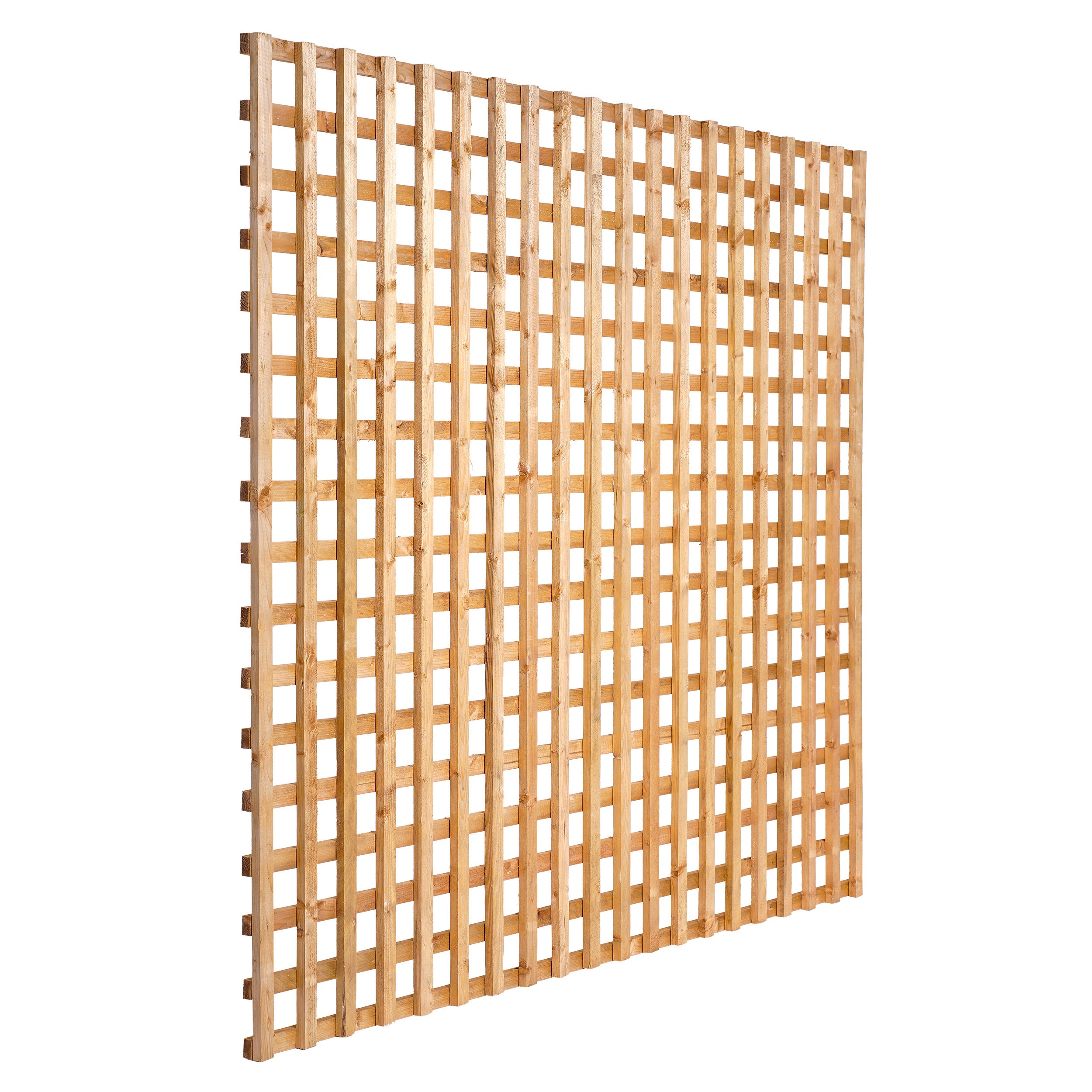 45 degree angle image of 6ft x 6ft Traditional Privacy Square Trellis - Pressure Treated Brown