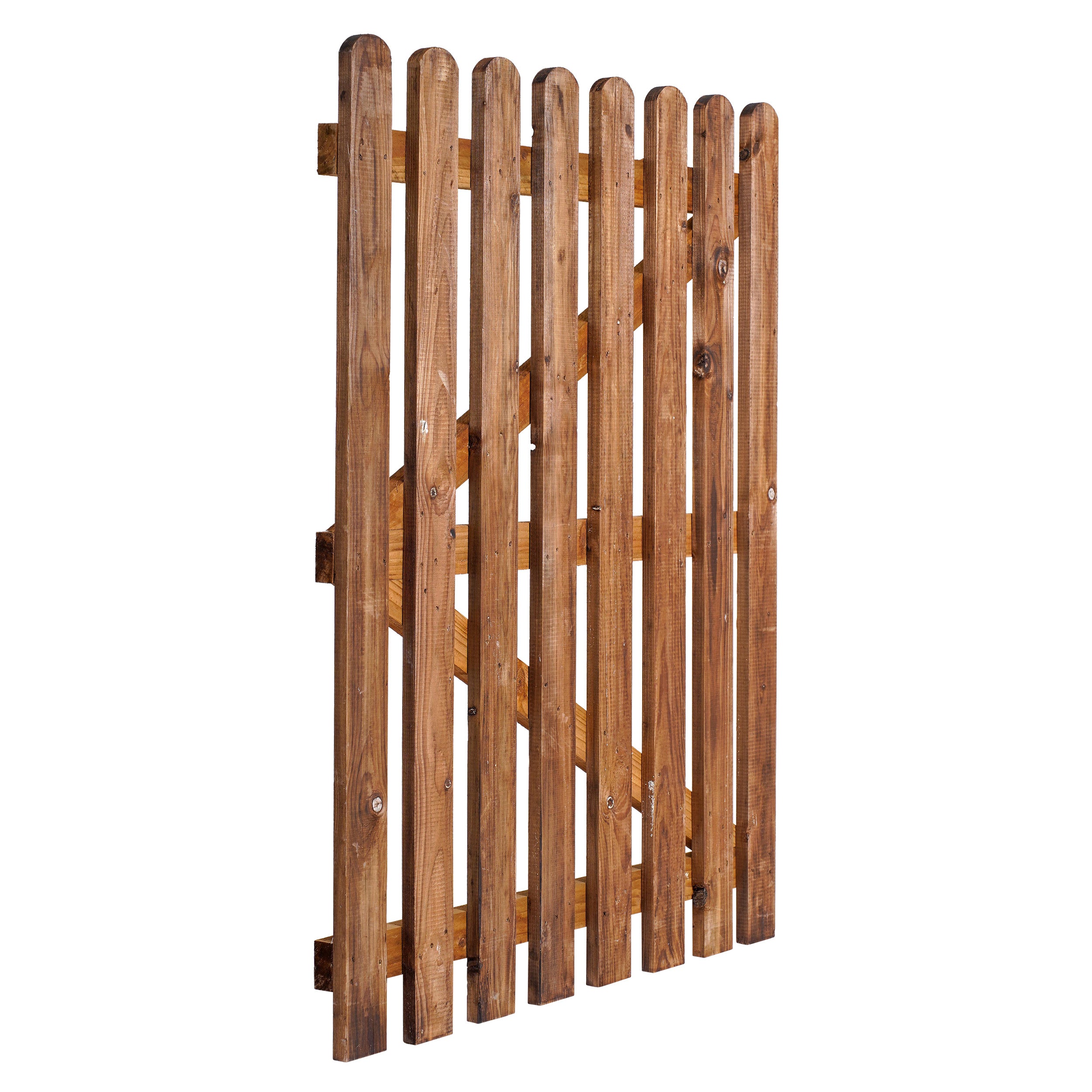 30 degree angle of Rounded Picket Front Gate - Pressure Treated Brown