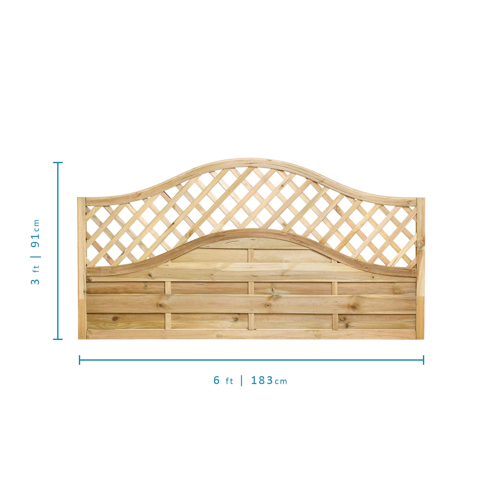 Measurements of 1.82 x 0.7m – 0.9m Omega Lattice Top Fence Panel - Pressure Treated Green