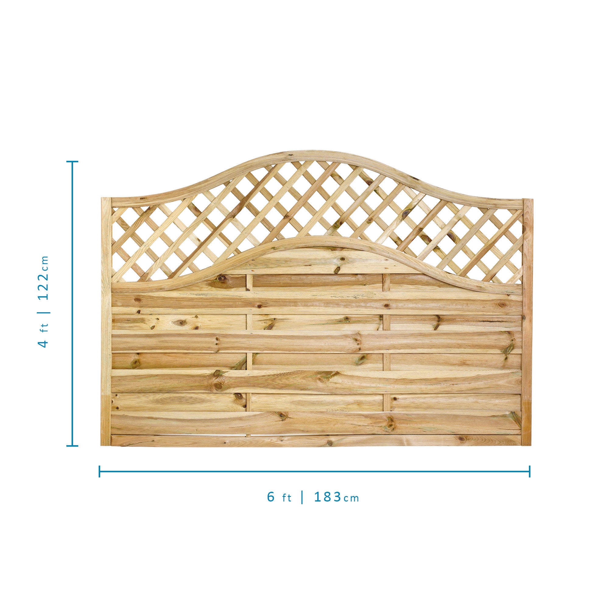 Measurements of 1.82 x 1.0m – 1.2m Omega Lattice Top Fence Panel - Pressure Treated Green